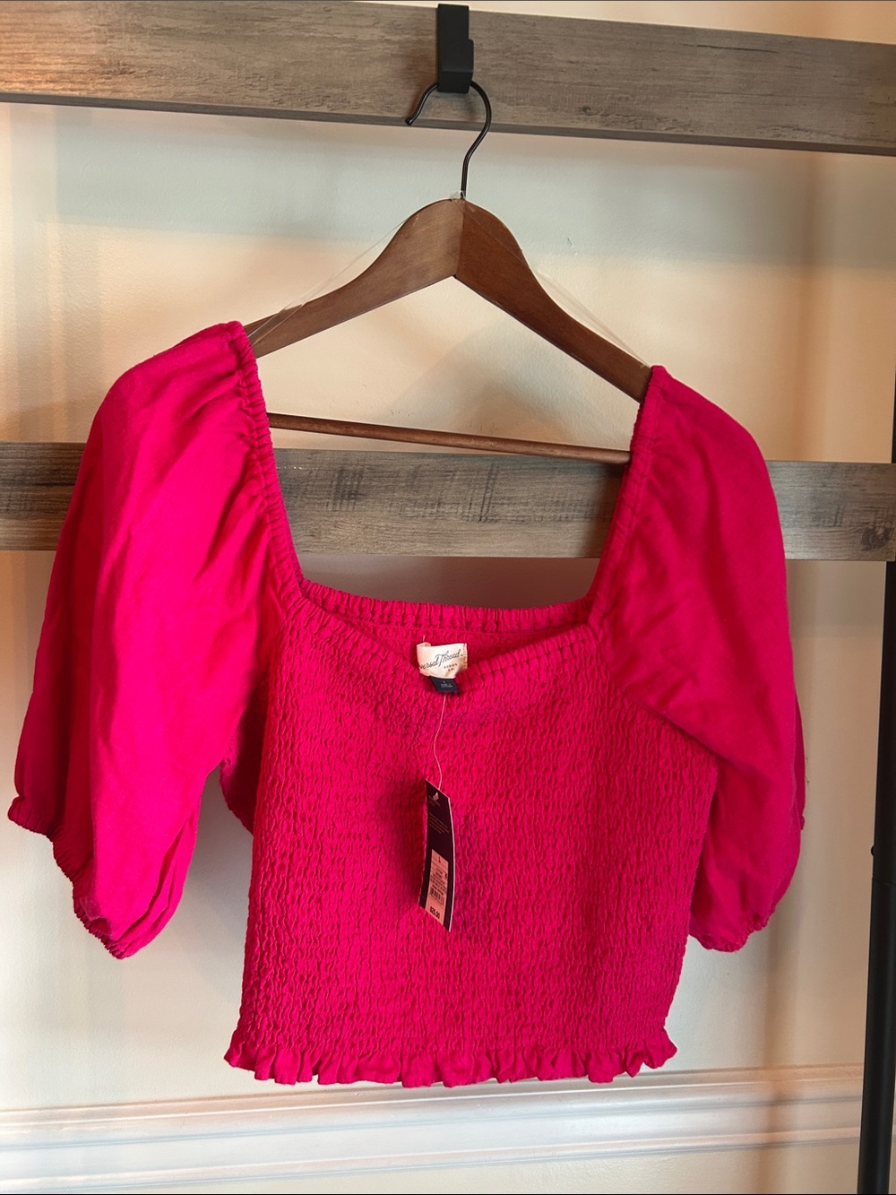 Universal Thread Hot Pink Smocked Square-Neck Crop Top